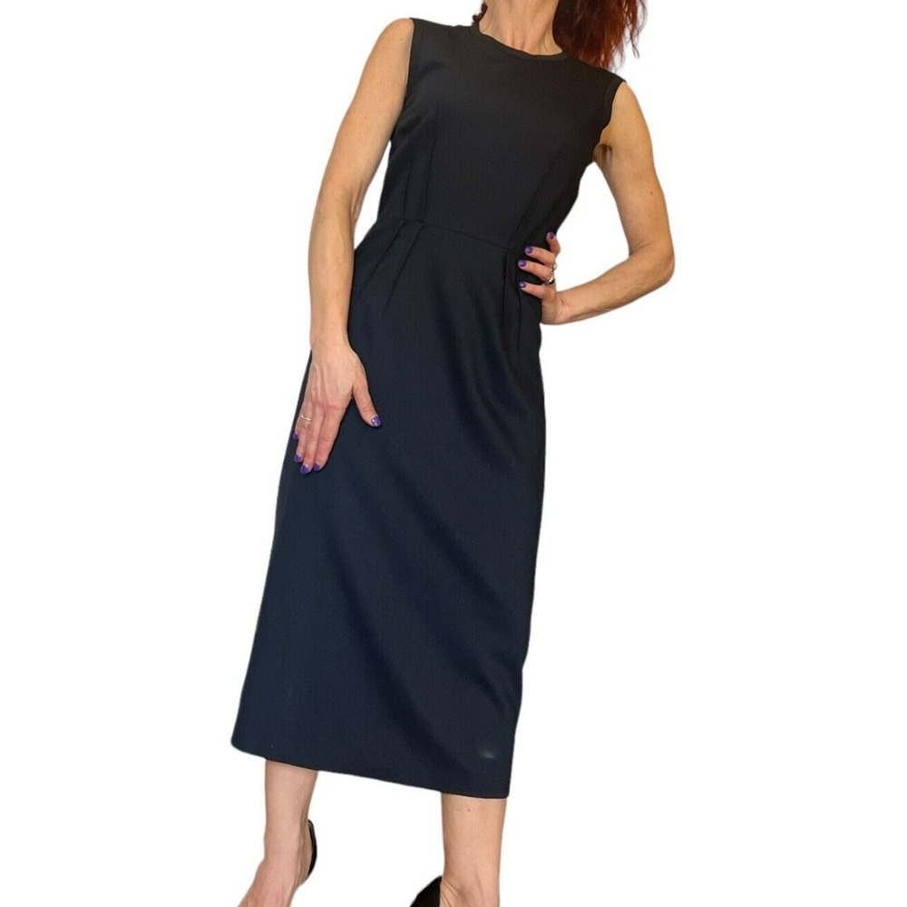 JIL SANDER NAVY BLUE ITALY PENCIL SHEATH SLEEVELESS WOOL SUITING MIDI DRESS 36 4 - Picture 4 of 16